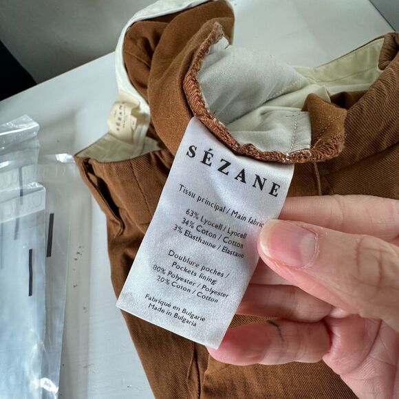 Sezane Rust Brown Pleated Wide Leg Trouser Pants Zip Button Closure 34 / US 2 - Picture 8 of 14